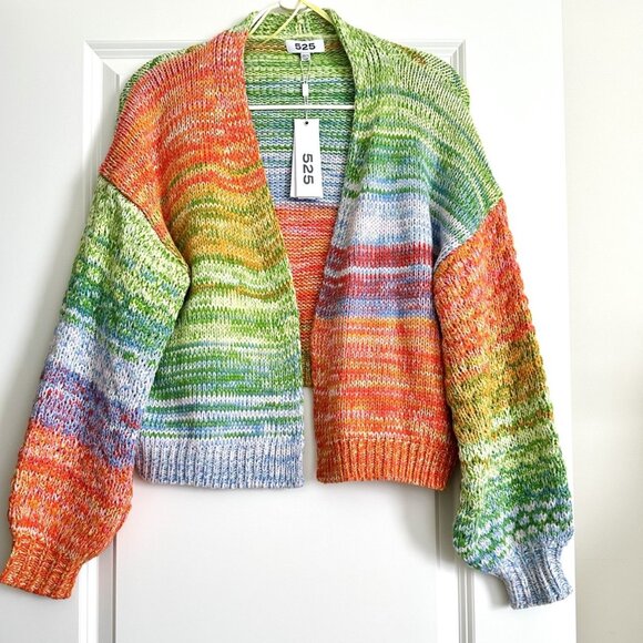 NWT 525 America Open Front Balloon Sleeve Cardigan in Multi Size XS/S - Picture 1 of 8